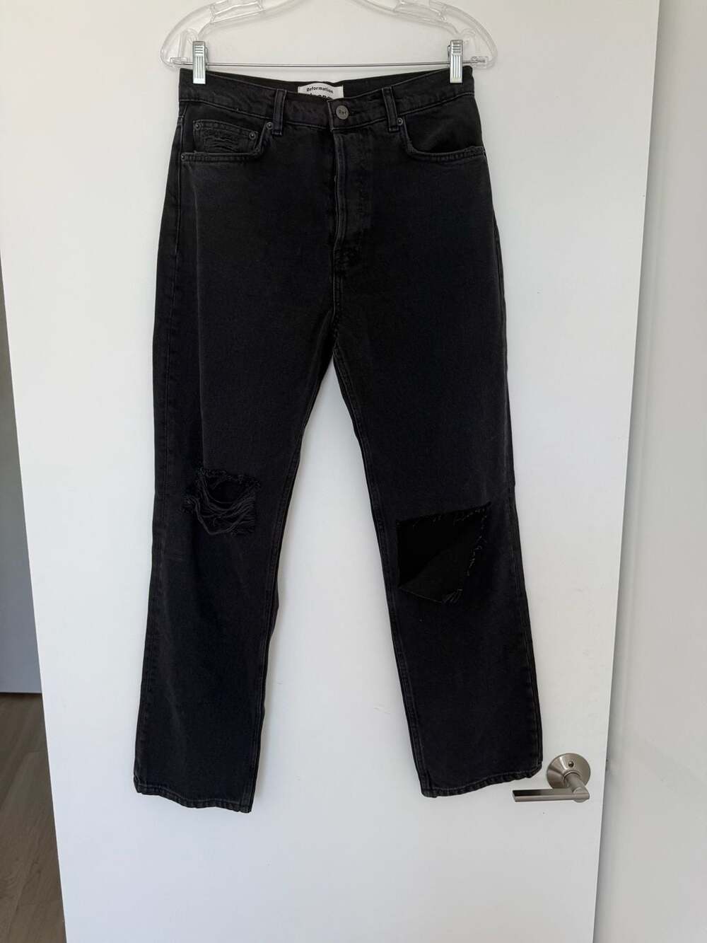 Reformation Black Distressed Straight Leg Jeans Size 28